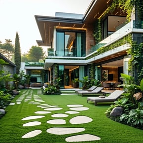awesome villas garden with perfect turf