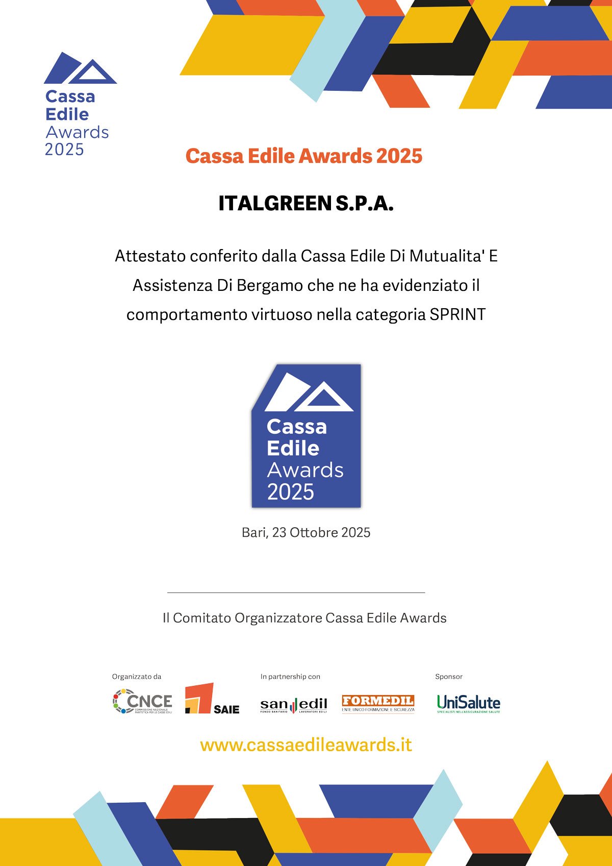 Cassa Edile Awards 2025